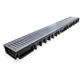 4All Shallow Channel x 1m Galvanised Grate 50mm Deep